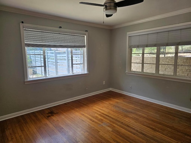 1407 Wilshire Blvd, Austin, TX 78722 - unfurnished room with hardwood / wood-style floors, a ceiling fan, baseboards, and ornamental molding