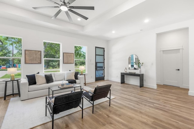 147 Puu Waa Waa Ln, Bastrop, TX 78602 - living room with light wood-style flooring, recessed lighting, and ceiling fan