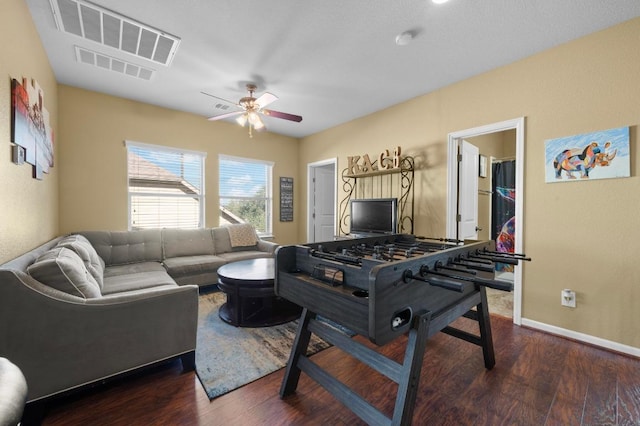 411 Torrington Dr, Austin, TX 78737 - game room featuring ceiling fan, wood finished floors, and baseboards