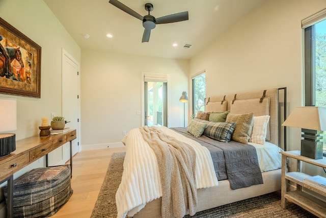 104 Megan Ln, Horseshoe Bay, TX 78657 - bedroom featuring wood finished floors, recessed lighting, baseboards, and ceiling fan