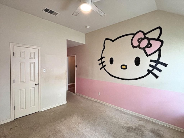 11708 Pillion Pl, Manor, TX 78653 - carpeted spare room featuring ceiling fan, vaulted ceiling, and baseboards