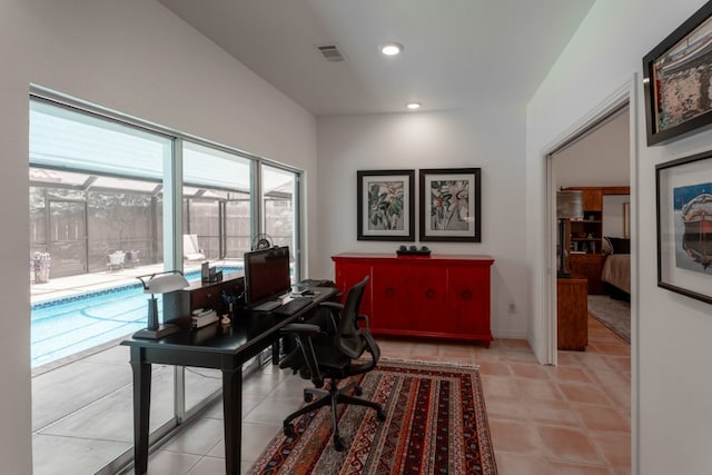 2704 Aurora, Horseshoe Bay, TX 78657 - home office featuring a sunroom, recessed lighting, and light tile patterned floors