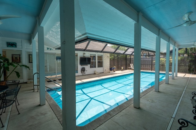 2704 Aurora, Horseshoe Bay, TX 78657 - view of pool featuring a patio, a lanai, and a ceiling fan