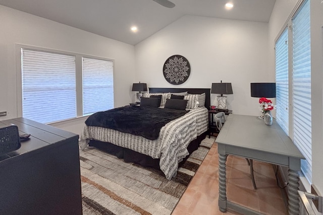 2704 Aurora, Horseshoe Bay, TX 78657 - bedroom with lofted ceiling, a ceiling fan, and recessed lighting