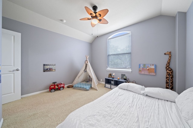 1581 Grassy Field Rd, Austin, TX 78737 - carpeted bedroom with lofted ceiling, baseboards, and ceiling fan