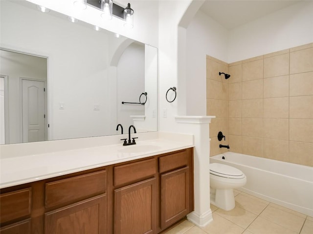 15701 Sayan Cv, Bee Cave, TX 78738 - bathroom with tile patterned flooring, vanity, bathtub / shower combination, and toilet