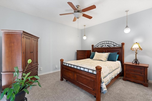13215 Woodthorpe St, Austin, TX 78729 - bedroom with light colored carpet, baseboards, and ceiling fan