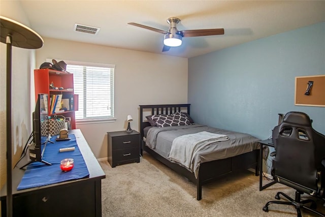 19108 Obed River Dr, Pflugerville, TX 78660 - bedroom featuring light colored carpet, a ceiling fan, and an office area