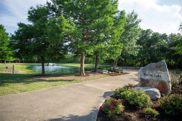 19108 Obed River Dr, Pflugerville, TX 78660 - view of property's community featuring a lawn, a water view, and view of scattered trees