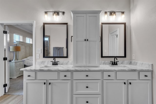 222 Overlook Trl, Copperas Cove, TX 76522 - full bath featuring double vanity, crown molding, and wood finished floors