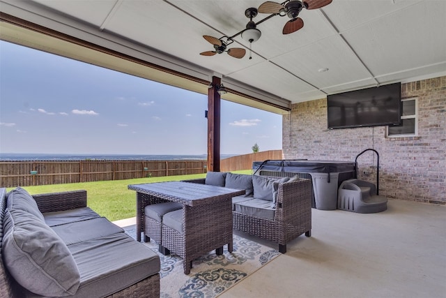 222 Overlook Trl, Copperas Cove, TX 76522 - view of patio with a hot tub, an outdoor living space, and ceiling fan