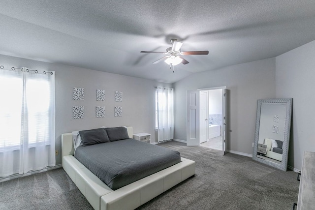 7002 Spirit Of The W Dr, Killeen, TX 76549 - carpeted bedroom with a textured ceiling, a ceiling fan, and ensuite bathroom