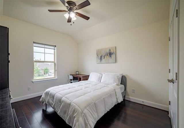 21305 Resource Rd, Pflugerville, TX 78660 - bedroom featuring wood finished floors, baseboards, lofted ceiling, and a ceiling fan