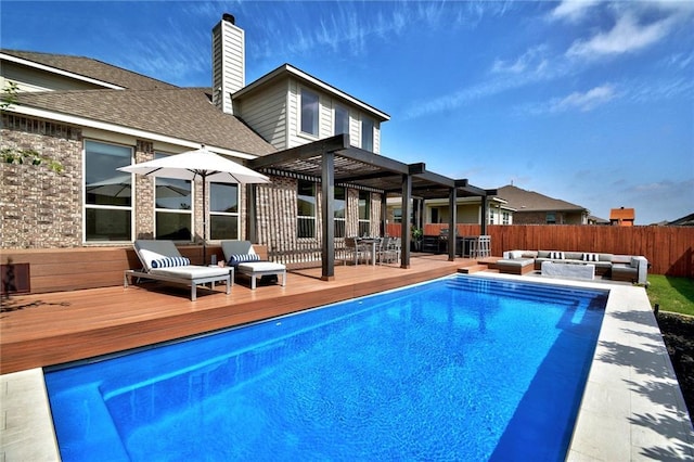 21305 Resource Rd, Pflugerville, TX 78660 - view of pool with an outdoor living space, a deck, and a pergola