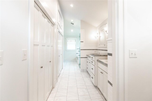 1206 W 22nd 1/2 St, Austin, TX 78705 - full bath featuring vanity, marble finish floors, and recessed lighting