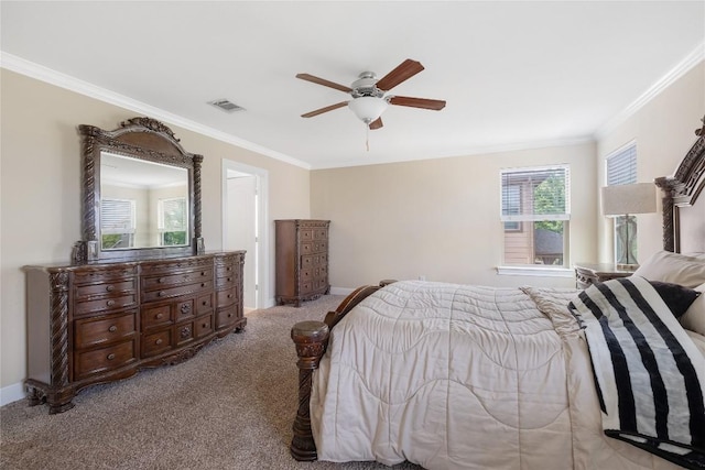 9008 Winter Haven Rd, Austin, TX 78747 - bedroom featuring crown molding, light colored carpet, and a ceiling fan