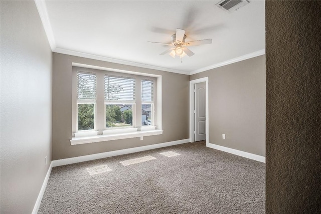 9008 Winter Haven Rd, Austin, TX 78747 - carpeted empty room featuring ornamental molding, a ceiling fan, and baseboards