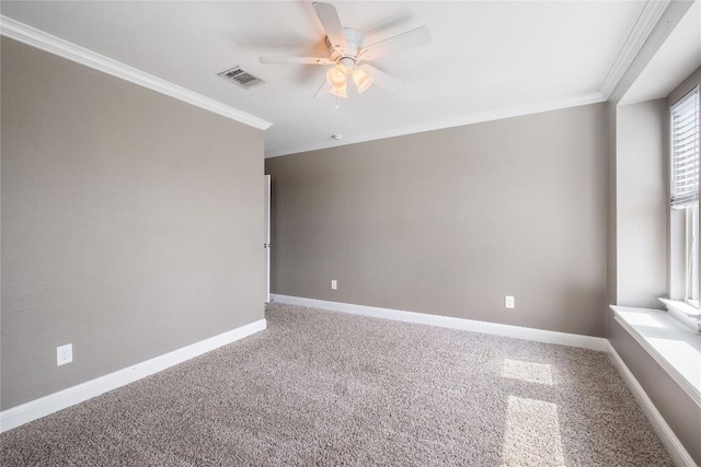 9008 Winter Haven Rd, Austin, TX 78747 - empty room featuring ceiling fan, carpet flooring, ornamental molding, and baseboards