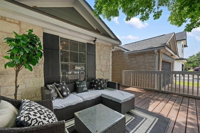 1003 Buttercup Ct, Leander, TX 78641 - deck with an outdoor hangout area and a garage