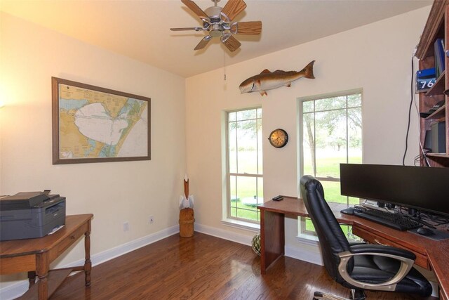 1367 Indian Pass, Salado, TX 76571 - office featuring wood finished floors, healthy amount of natural light, baseboards, and ceiling fan