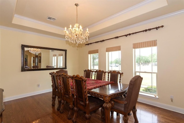 1367 Indian Pass, Salado, TX 76571 - dining room featuring a chandelier, a tray ceiling, healthy amount of natural light, and ornamental molding