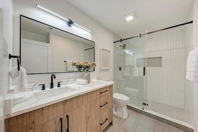 1314 Ridgemont Dr, Austin, TX 78723 - bathroom featuring toilet, vanity, and a shower stall