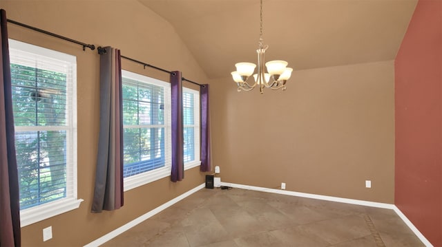 18409 Hees Ln, Pflugerville, TX 78660 - tiled spare room with a chandelier, lofted ceiling, and baseboards