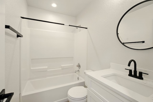 179 Pimlico, Kyle, TX 78640 - full bathroom featuring toilet, vanity, shower / washtub combination, a textured wall, and recessed lighting