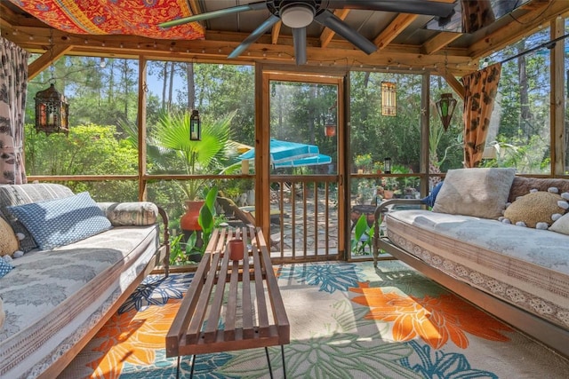 259 Akaloa Dr, Bastrop, TX 78602 - sunroom with ceiling fan and outdoor lounge area