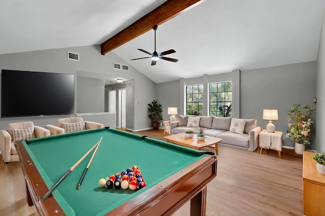 2617 Chowan Cv, Round Rock, TX 78681 - rec room with light wood finished floors, billiards, and ceiling fan