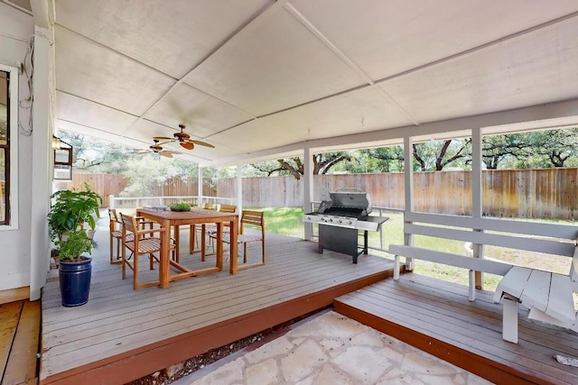 2617 Chowan Cv, Round Rock, TX 78681 - deck featuring outdoor dining space, a fenced backyard, and a grill