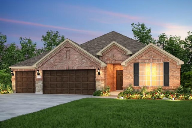 800 Crescent View Dr, Georgetown, TX 78628 - view of front of property with a garage, driveway, brick siding, and a front yard