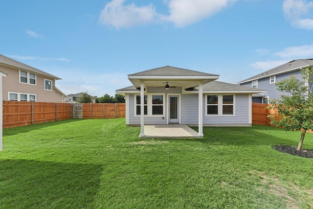 116 Saranac Dr, Elgin, TX 78621 - rear view of house featuring ceiling fan, a patio, and a shingled roof