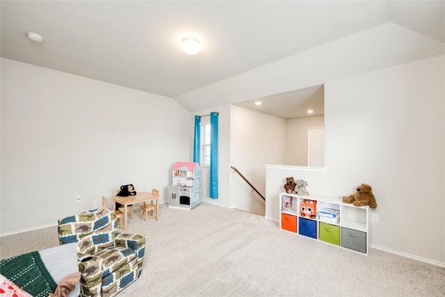 10701 Dimitrios Dr, Austin, TX 78747 - game room featuring carpet flooring, vaulted ceiling, and recessed lighting