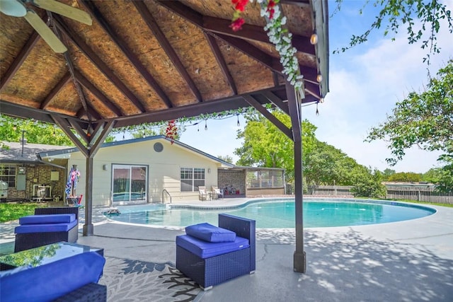 731 Verna Lee Blvd, Harker Heights, TX 76548 - view of swimming pool featuring a gazebo, a patio area, and a ceiling fan