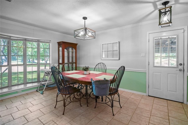 731 Verna Lee Blvd, Harker Heights, TX 76548 - dining space featuring healthy amount of natural light, ornamental molding, light tile patterned flooring, and baseboards