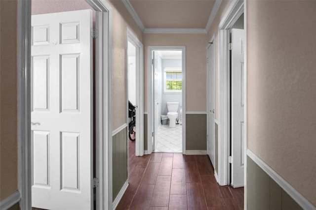 731 Verna Lee Blvd, Harker Heights, TX 76548 - hall with dark wood finished floors, crown molding, and baseboards