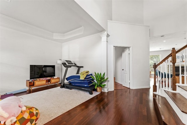 5357 Austral Loop, Austin, TX 78739 - workout room with hardwood / wood-style floors and ornamental molding