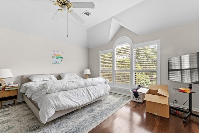 5357 Austral Loop, Austin, TX 78739 - bedroom with wood finished floors, vaulted ceiling, baseboards, and ceiling fan