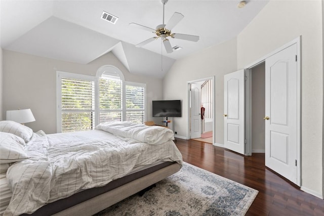 5357 Austral Loop, Austin, TX 78739 - bedroom featuring vaulted ceiling, wood finished floors, and ceiling fan
