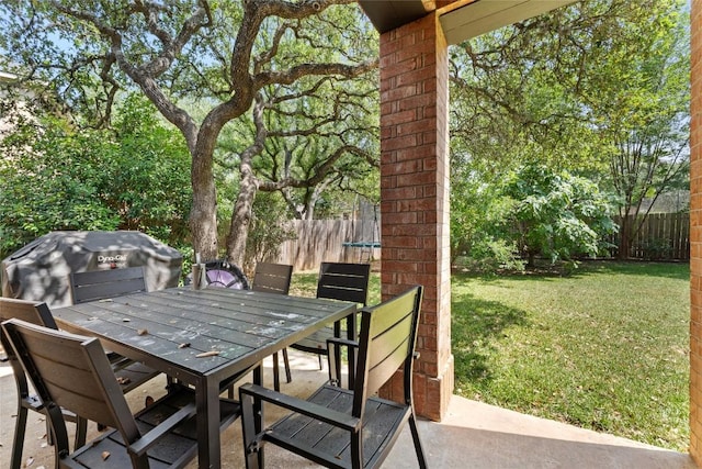 5357 Austral Loop, Austin, TX 78739 - view of patio with outdoor dining space, a trampoline, and grilling area