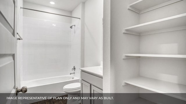 549 Osprey Dr, Leander, TX 78641 - bathroom with toilet, vanity, shower / bath combination, and wood finished floors