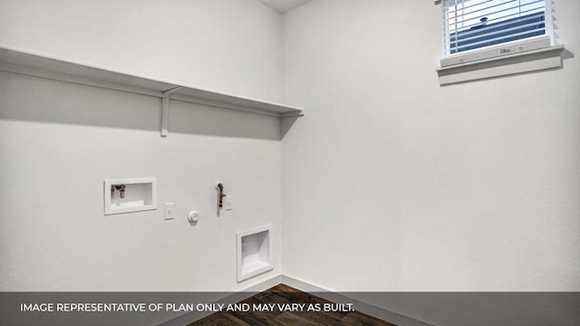 549 Osprey Dr, Leander, TX 78641 - washroom featuring hookup for a gas dryer, dark wood-type flooring, washer hookup, and baseboards