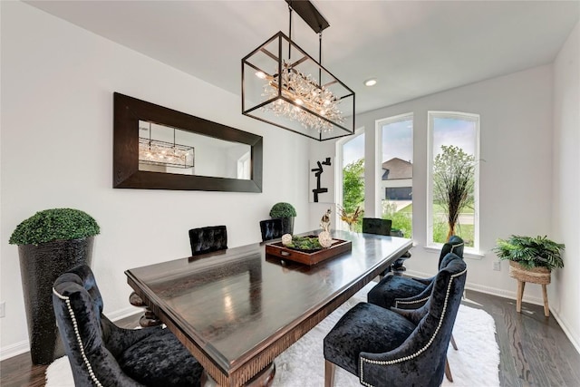 5028 Olimpico Way, Leander, TX 78641 - home office featuring a chandelier, baseboards, dark wood finished floors, and recessed lighting