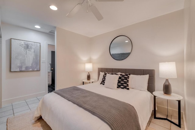 2010 Alguno Rd, Austin, TX 78757 - bedroom featuring light tile patterned floors, recessed lighting, and a ceiling fan