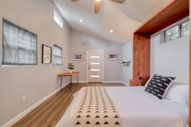 2010 Alguno Rd, Austin, TX 78757 - bedroom with wood finished floors, lofted ceiling, recessed lighting, and a ceiling fan