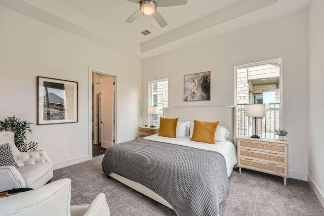 1531 N Red Bud Ln Unit 34, Round Rock, TX 78665 - bedroom featuring carpet floors, a raised ceiling, and ceiling fan