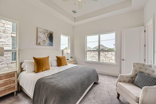 1531 N Red Bud Ln Unit 34, Round Rock, TX 78665 - bedroom featuring carpet flooring, a tray ceiling, and a ceiling fan