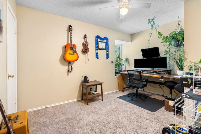 2656 Piping Rock Trl, Austin, TX 78748 - office space featuring a textured ceiling, a ceiling fan, carpet floors, and baseboards