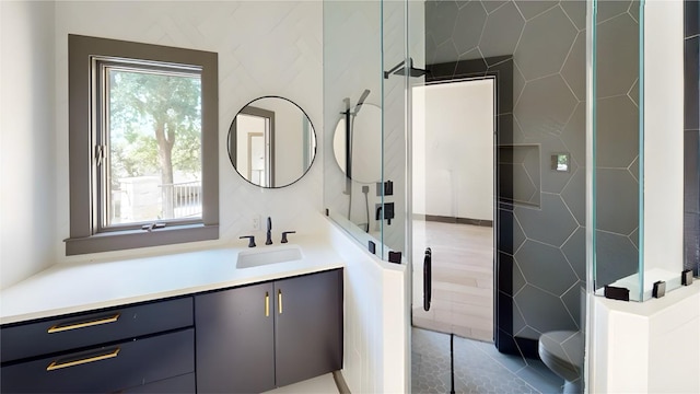 2700 Marina Shores Dr, Spicewood, TX 78669 - bathroom with vanity and a shower